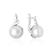 Cercei argint cu perle naturale albe si pietre, cu tortita DiAmanti SK20219EL_W-G
